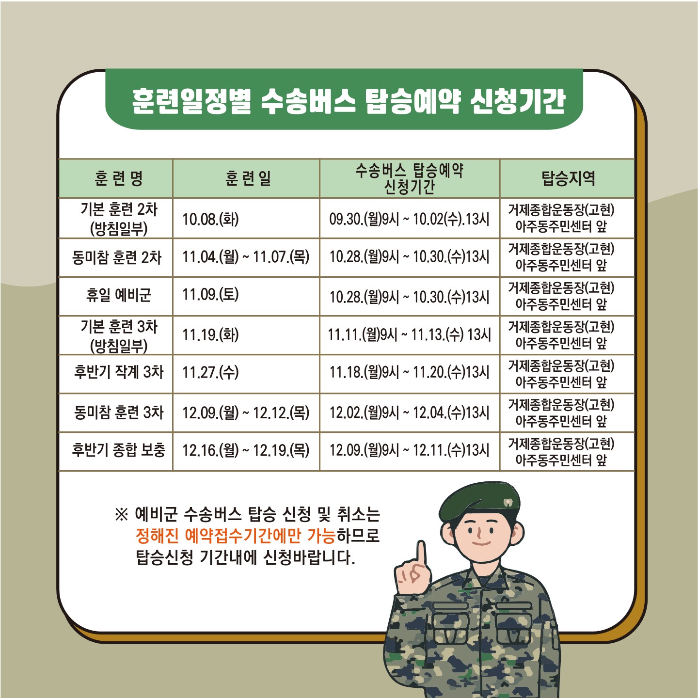 거제시 예비군 수송버스 탑승신청(온라인) 서비스 운영 이미지