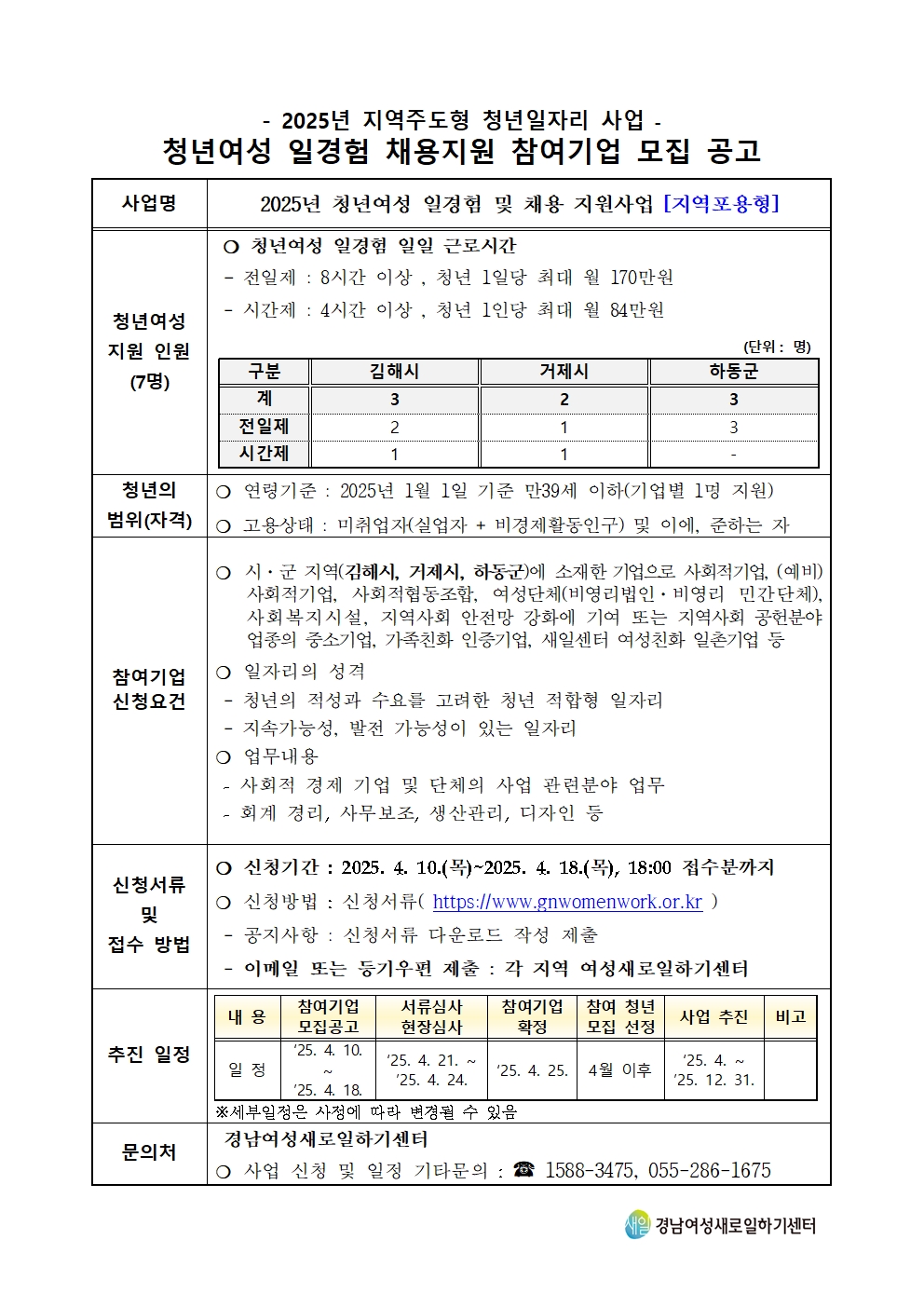 2025년 청년여성 일경험 지원사업 참여기업 모집공고(3차) 이미지