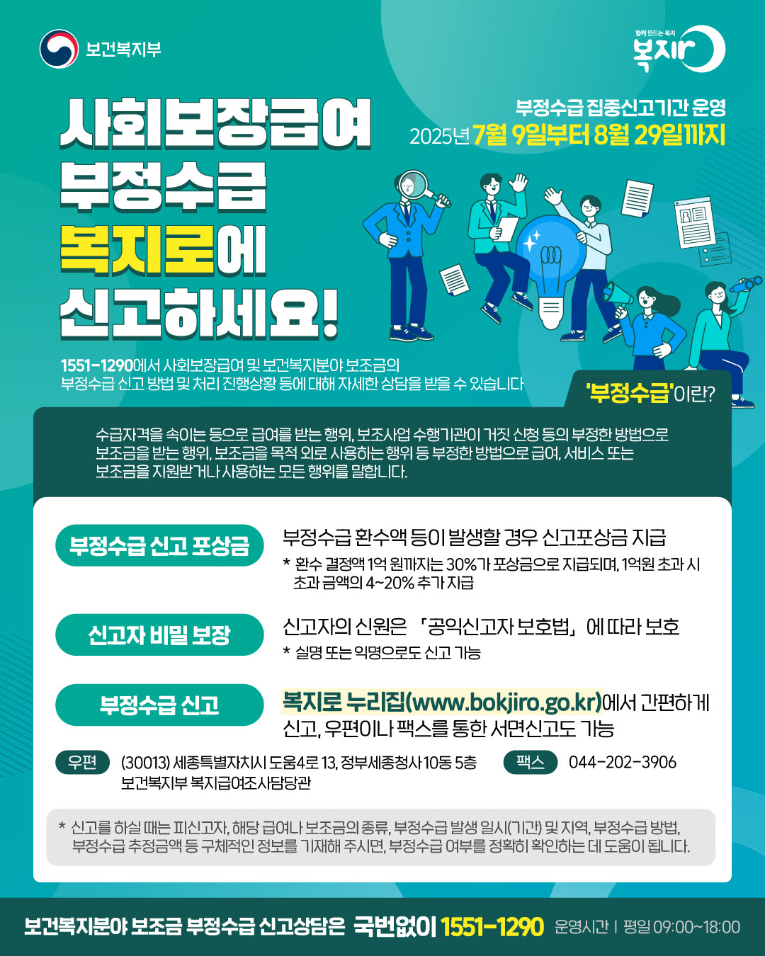 2025년「사회보장급여 및 보건복지분야 부정수급 집중신고기간 운영」 홍보 이미지