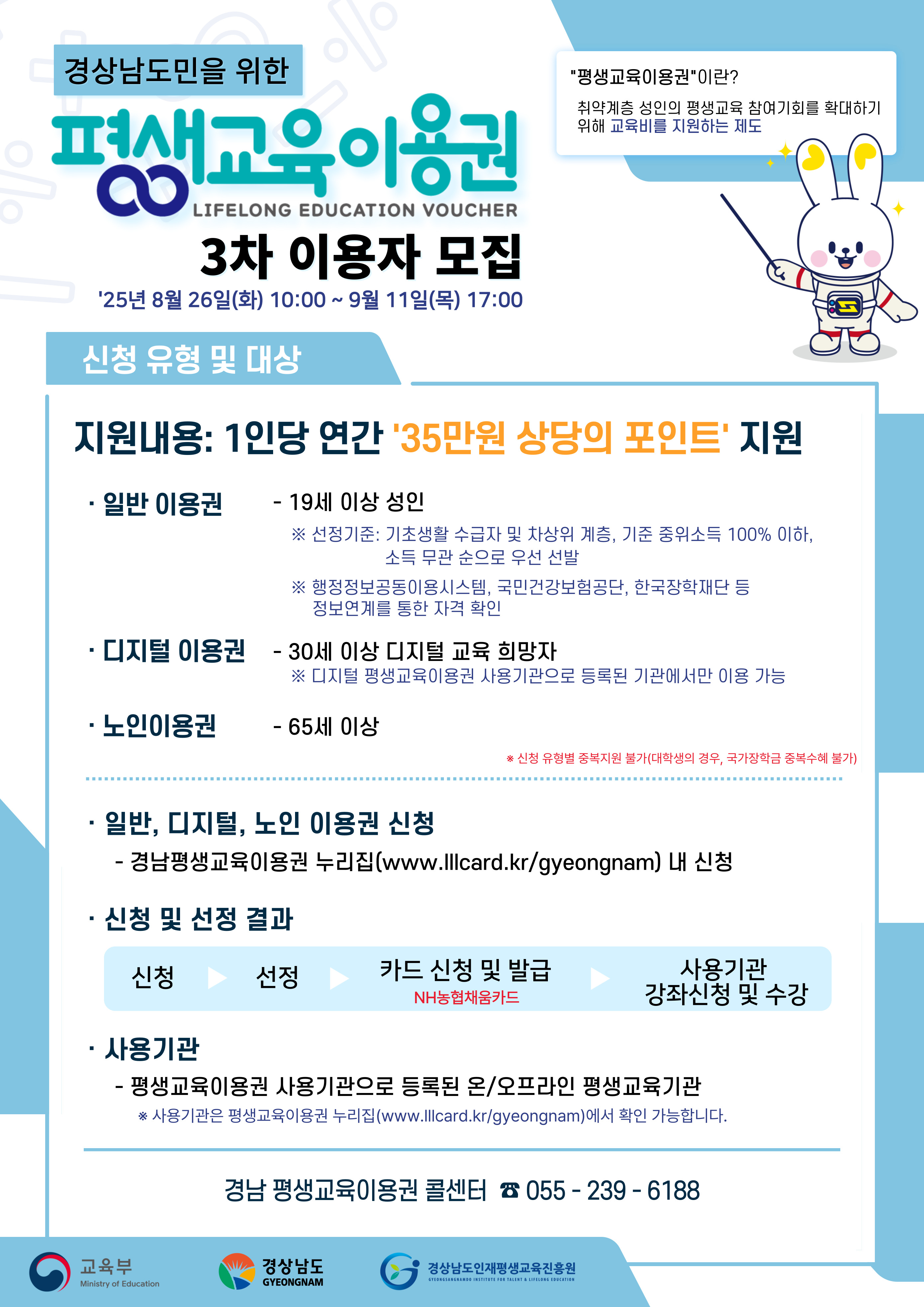 2025년 경남 평생교육 이용권 3차 신청자(일반 유형) 모집기간 연장안내 이미지