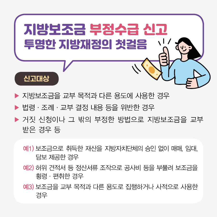 지방보조금 제도 및 부정수급 신고 안내 이미지