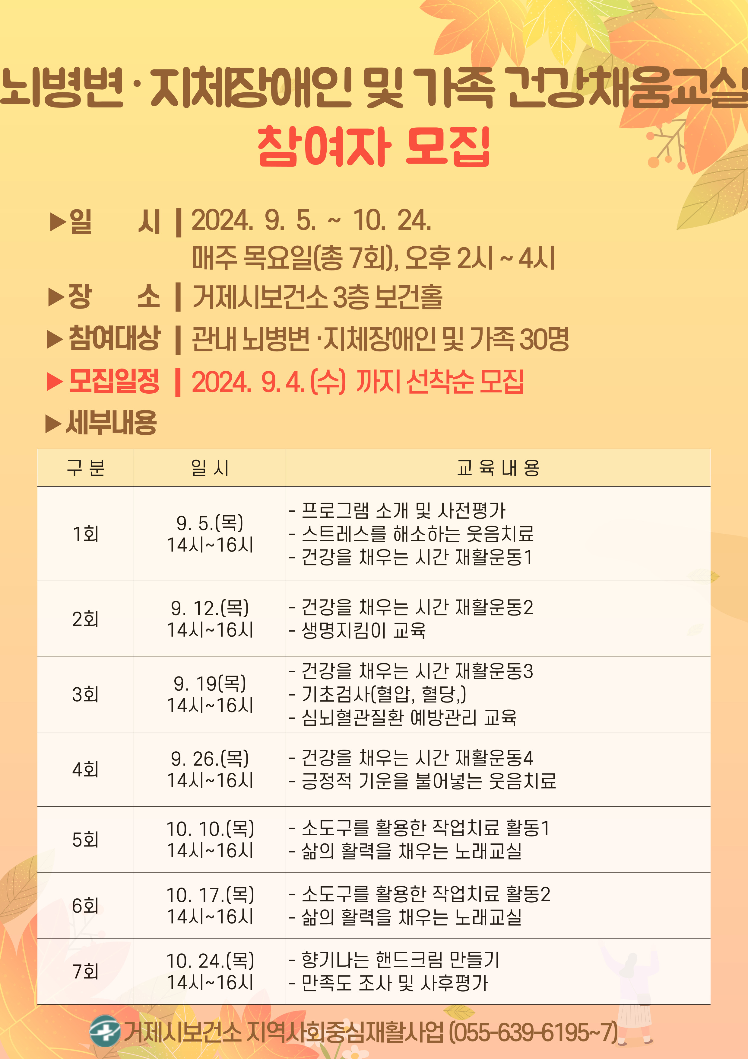 거제시보건소, ‘뇌병변·지체 장애인 및 가족 건강채움교실’ 운영 현장 이미지