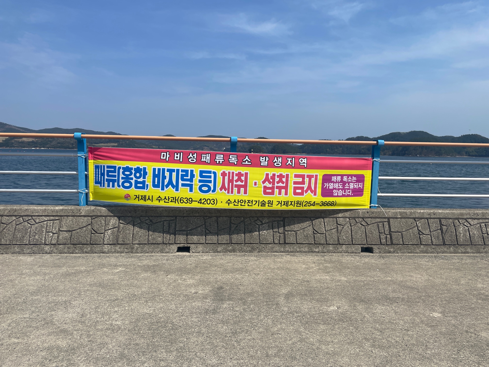 거제시, 마비성 패류독소 기준치 초과 검출에 따른   패류 채취 금지 및 섭취 주의 당부 현장 이미지