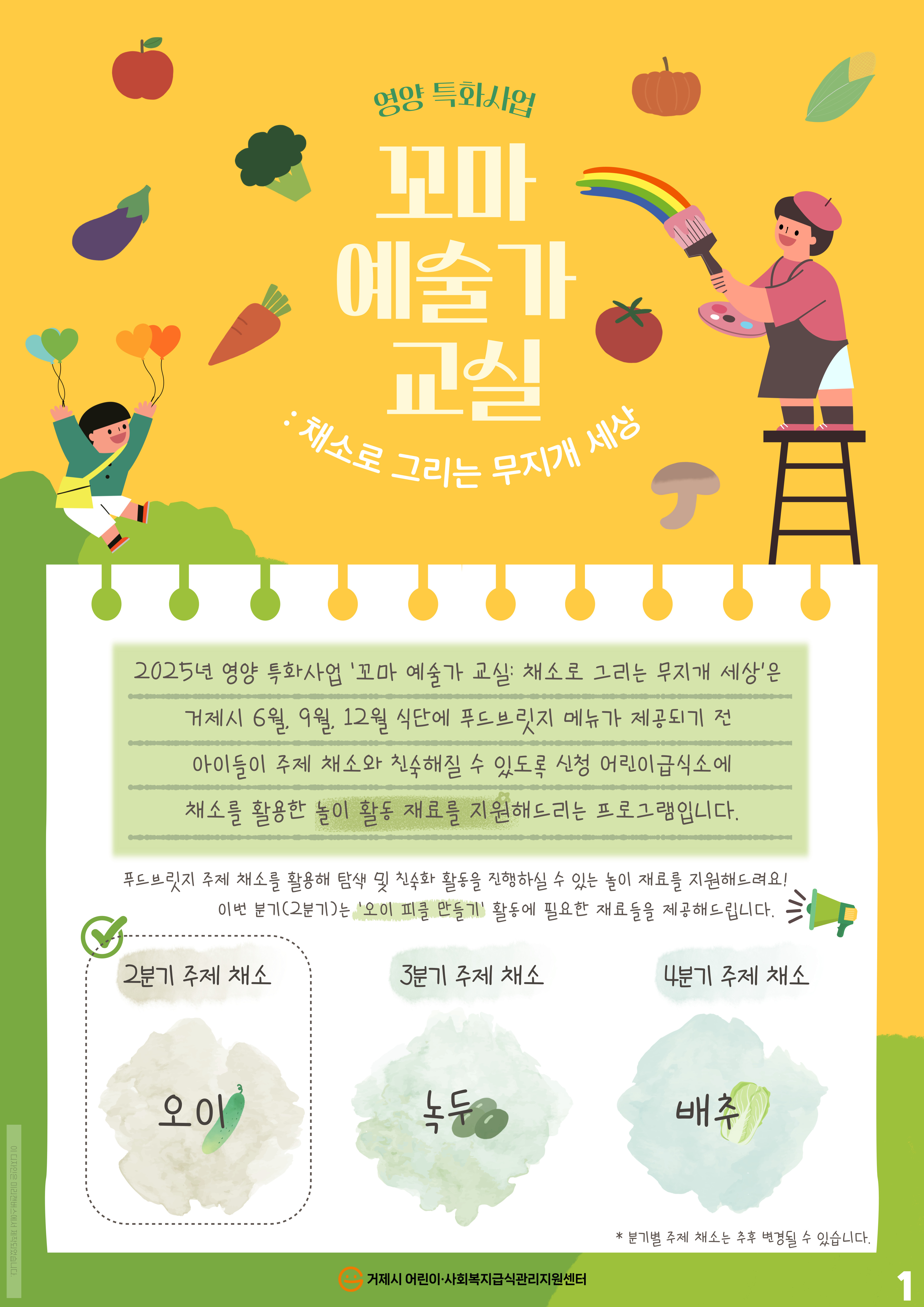 거제시 어린이·사회복지급식관리지원센터, 영양 특화사업 ‘꼬마 예술가 교실:  채소로 그리는 무지개 세상’ 운영 현장 이미지