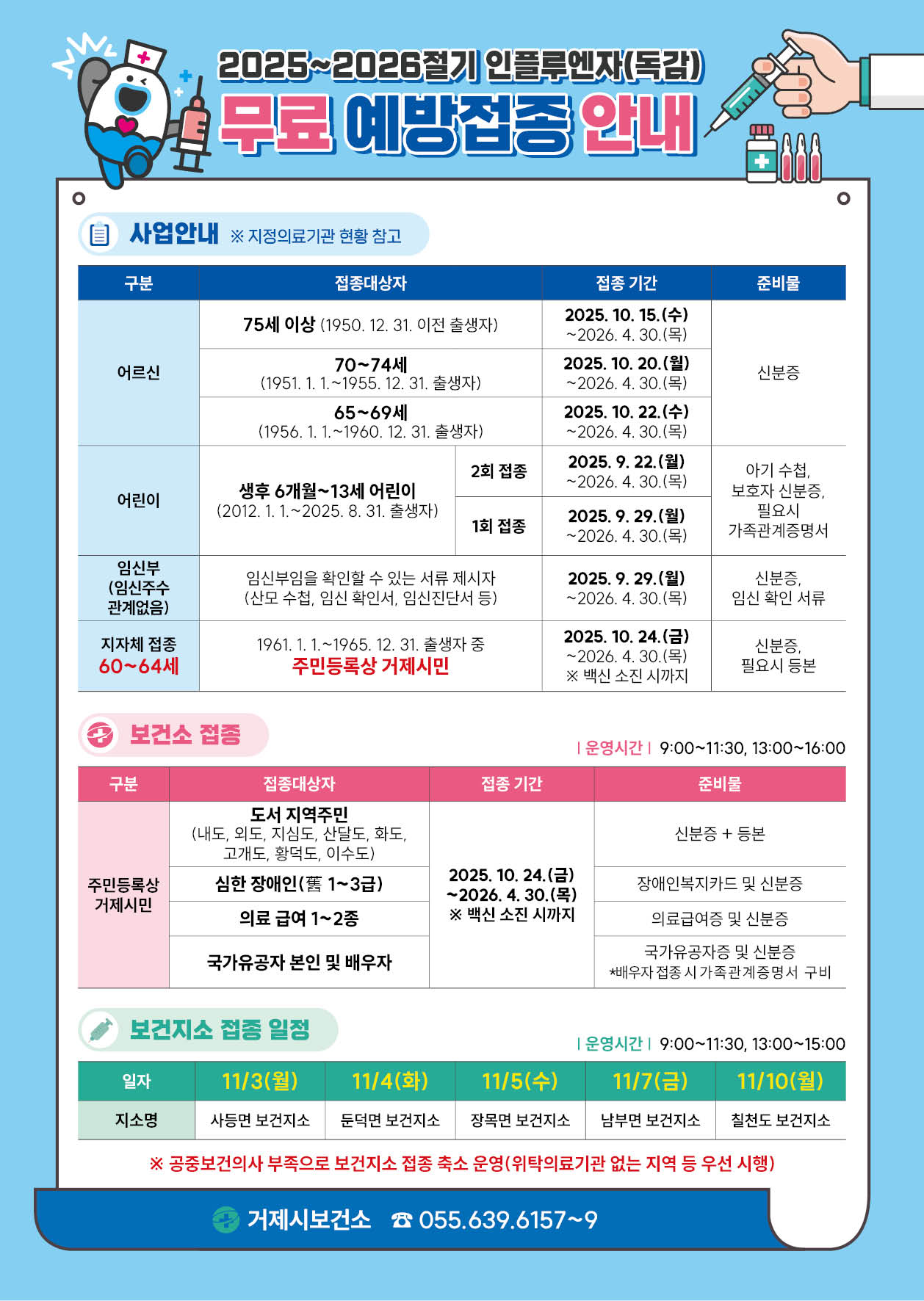 거제시, 65세 이상 어르신 대상 독감&코로나19 무료 접종 실시 현장 이미지