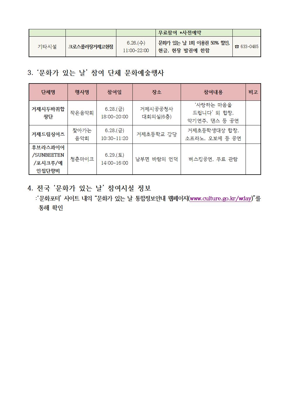 2019년 6월 거제시 문화가 있는 날 프로그램 안내 이미지