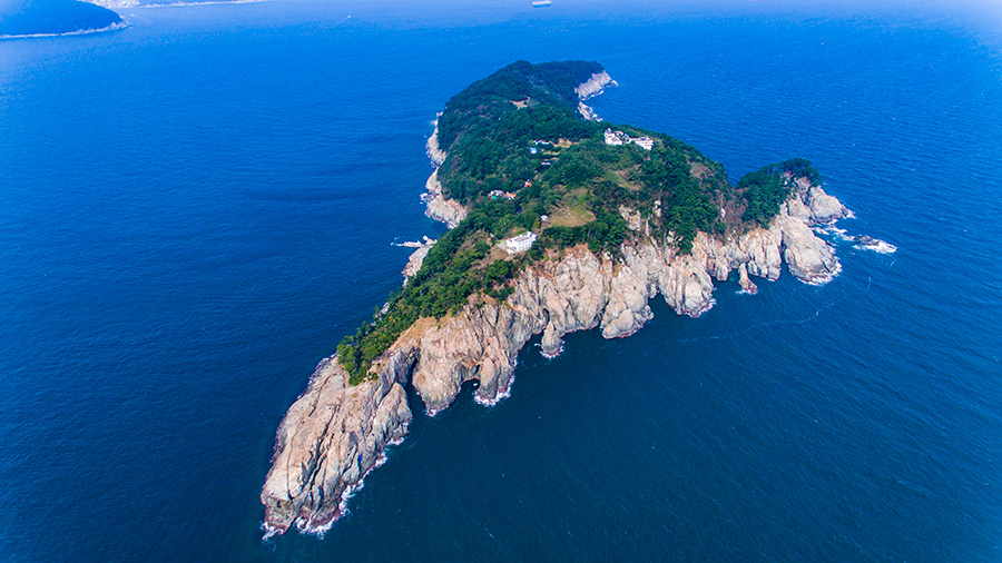동백섬 지심도의 산책길, 동백섬 지심도 해안에서 채취를 하는 사람들, 동백섬 지심도 내부 전경